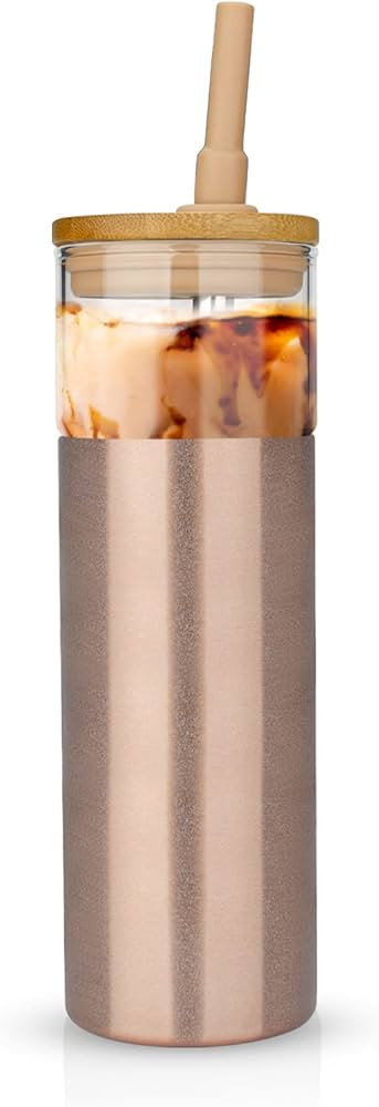 Amazon.com | Tronco Glass Tumbler with Lid & Straw, BPA Free, 20 OZ Double Wall Insulated Tumbler... | Amazon (US)