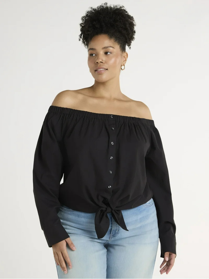 Time and Tru Women's and Women's Plus Off The Shoulder Blouse, XS-4X | Walmart (US)