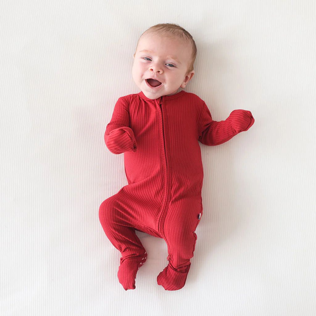 Ribbed Solids Red Baby Convertible Sleeper | Dark Red Ribbed | Posh Peanut
