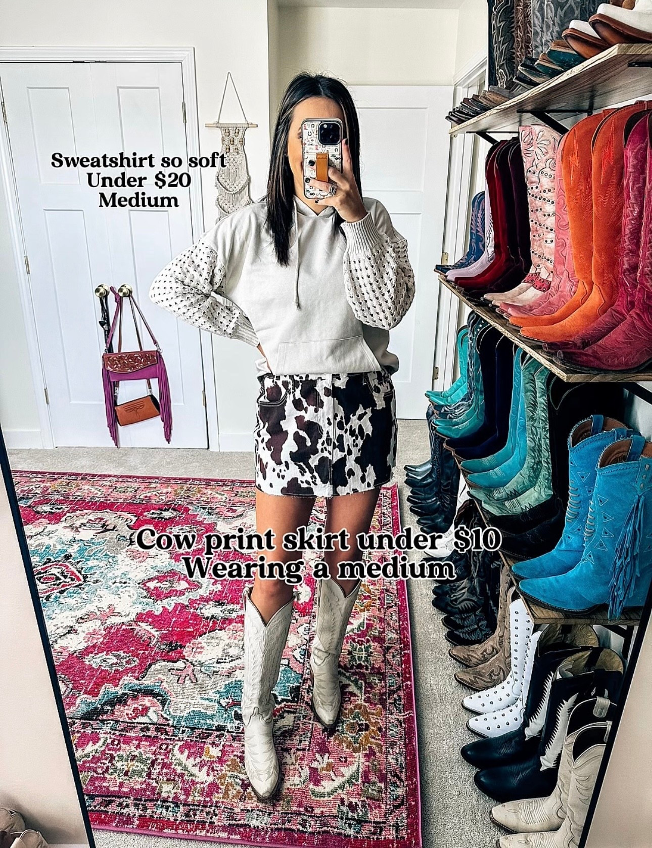 Cream sweatshirt from Walmart and cow print mini skirt from Walmart on sale 

#LTKFindsUnder100 #LTKFindsUnder50 #LTKStyleTip