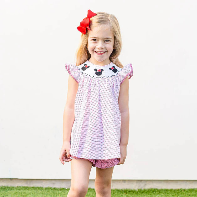 Mouse Ears Smocked Angel Sleeve Short Set Red Dot | Classic Whimsy