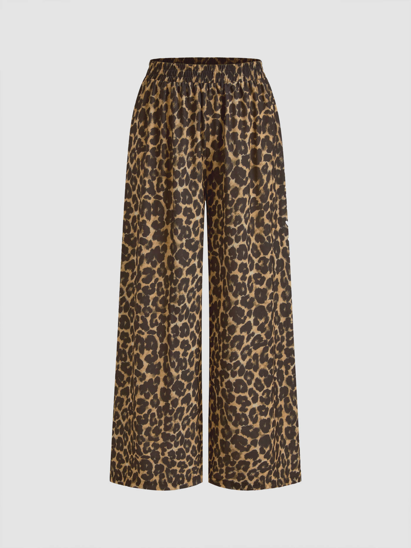 Mid Rise Elastic Waist Leopard Wide Leg Trousers | Cider