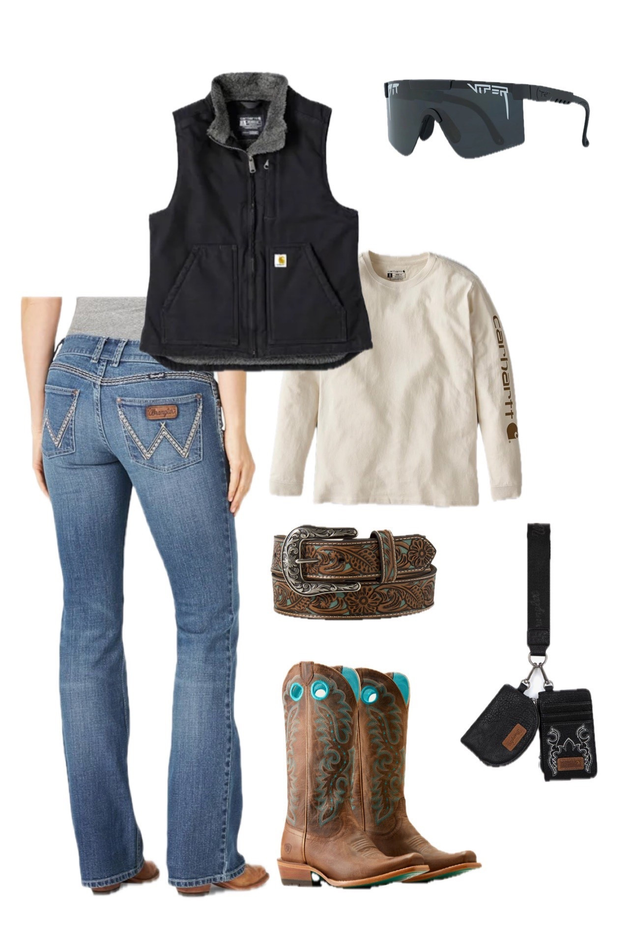 Western Outfit Inspo | Wrangler Jeans + Carhartt Long Sleeve + Carhartt Vest + Cowboy Boots 

#LTKcanada #LTKstyletip #LTKjeans