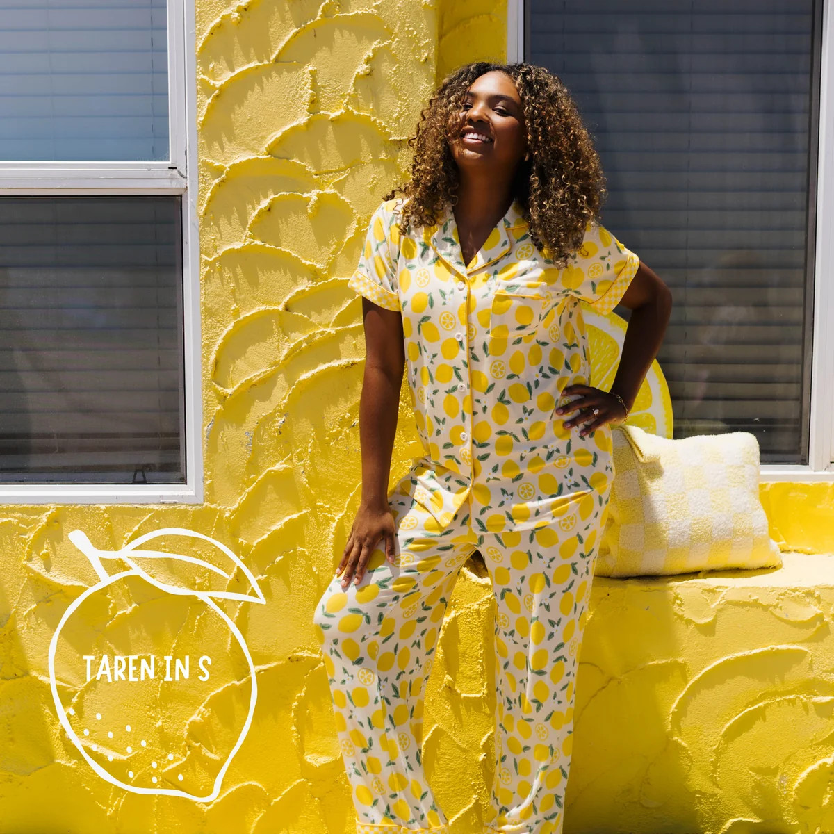 Adult Lemon Cropped PJ Set With Pockets | Staykation