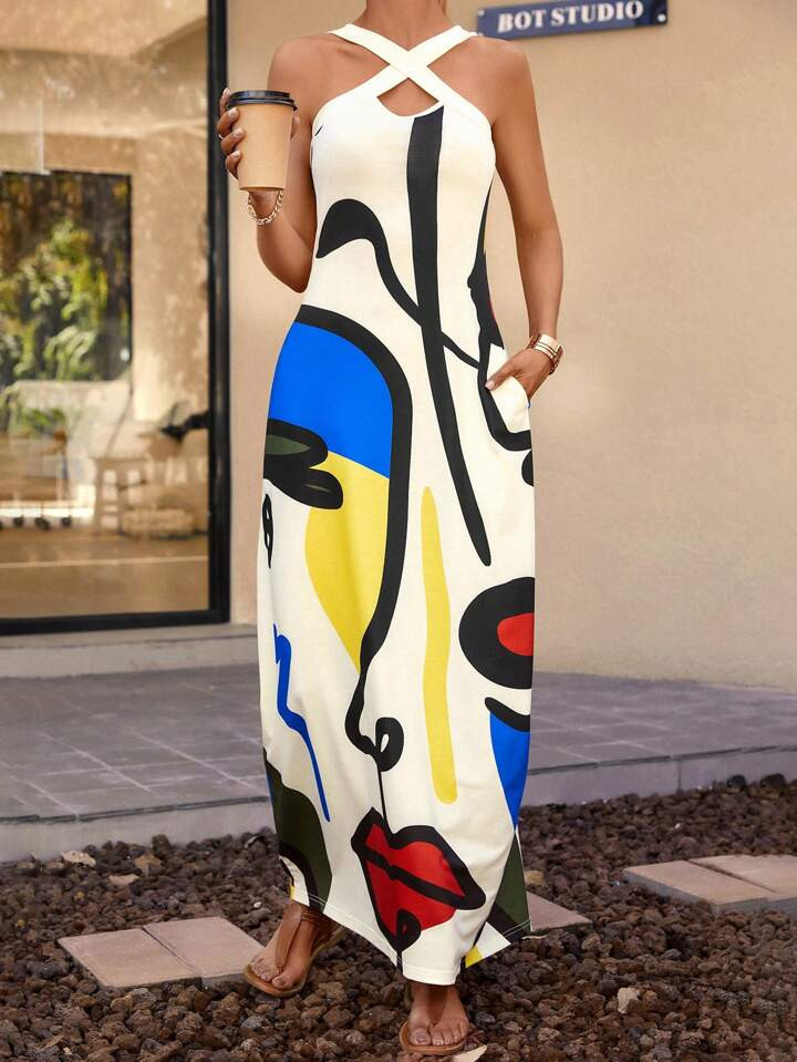 SHEIN LUNE Figure Graphic Crisscross Front Dress | SHEIN