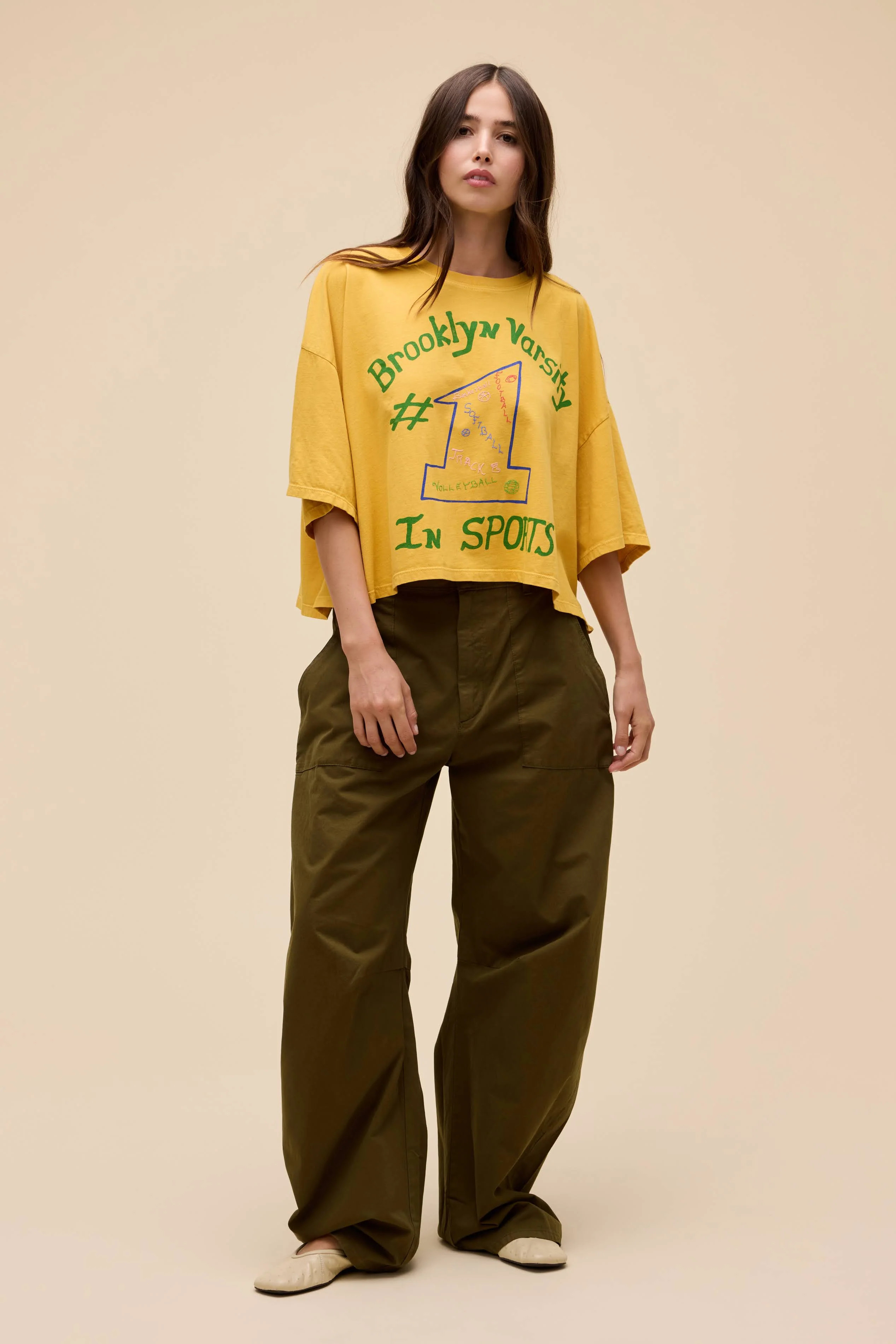 Number One In Sports Cropped OS Tee in Yellow | 100% Cotton T-Shirt in Yellow Honey | Daydreamer
