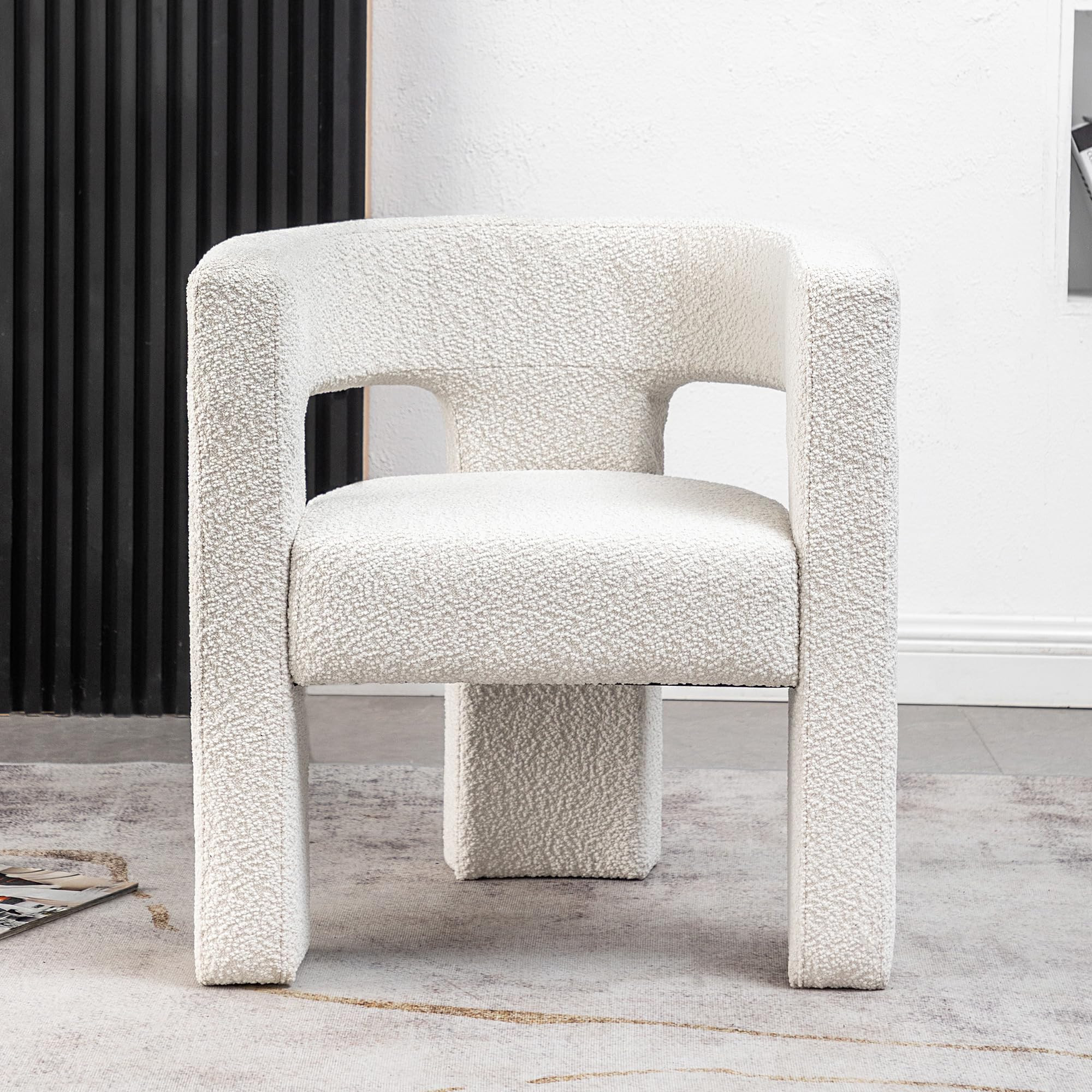 28" W Modern Boucle Accent Chair, Mid Century Upholstered Square Armchair, No Assembly Single Sofa Side Chair for Living Room Lounge Bedroom (Cream) | Amazon (US)