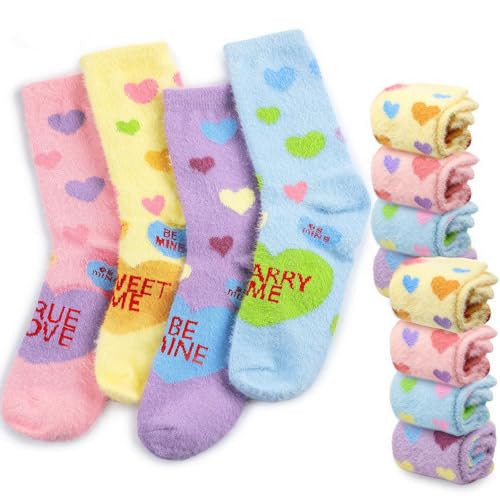 Tivi Tovo 8 Pairs Valentine's Day Candy Conversation Heart Sock Fuzzy Socks for Women Galentines Day Gifts Warm Fluffy Cozy Winter Slipper Thick Fleece Sock with Funny Word for Gift Girlfriend Lover | Amazon (US)