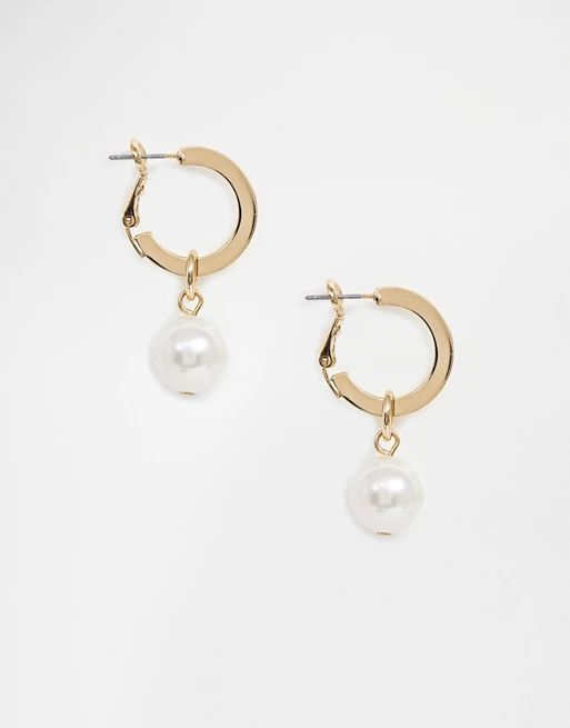 Monki faux pearl drop hoop earrings in gold | ASOS US
