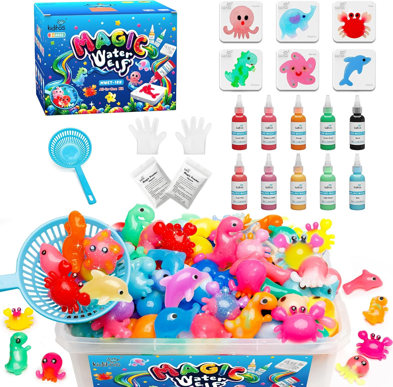 Kiditos Magic Water Elf Toy Kit, Aqua Fairy Water Gel Kit with Sparkling Magic Gel, Animal Molds. Christmas Gift, Birthday Gifts, Party Favors, Arts & Crafts DIY STEM Kits for Kids(10 Colors) | Amazon (US)