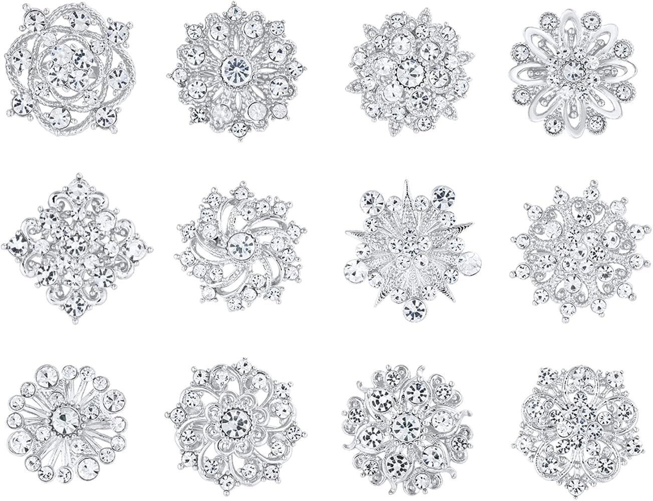 Assorted Small Size Crystal Rhinestone Flower Brooch Pins Set for Crafts Embellishment, Wedding B... | Amazon (US)