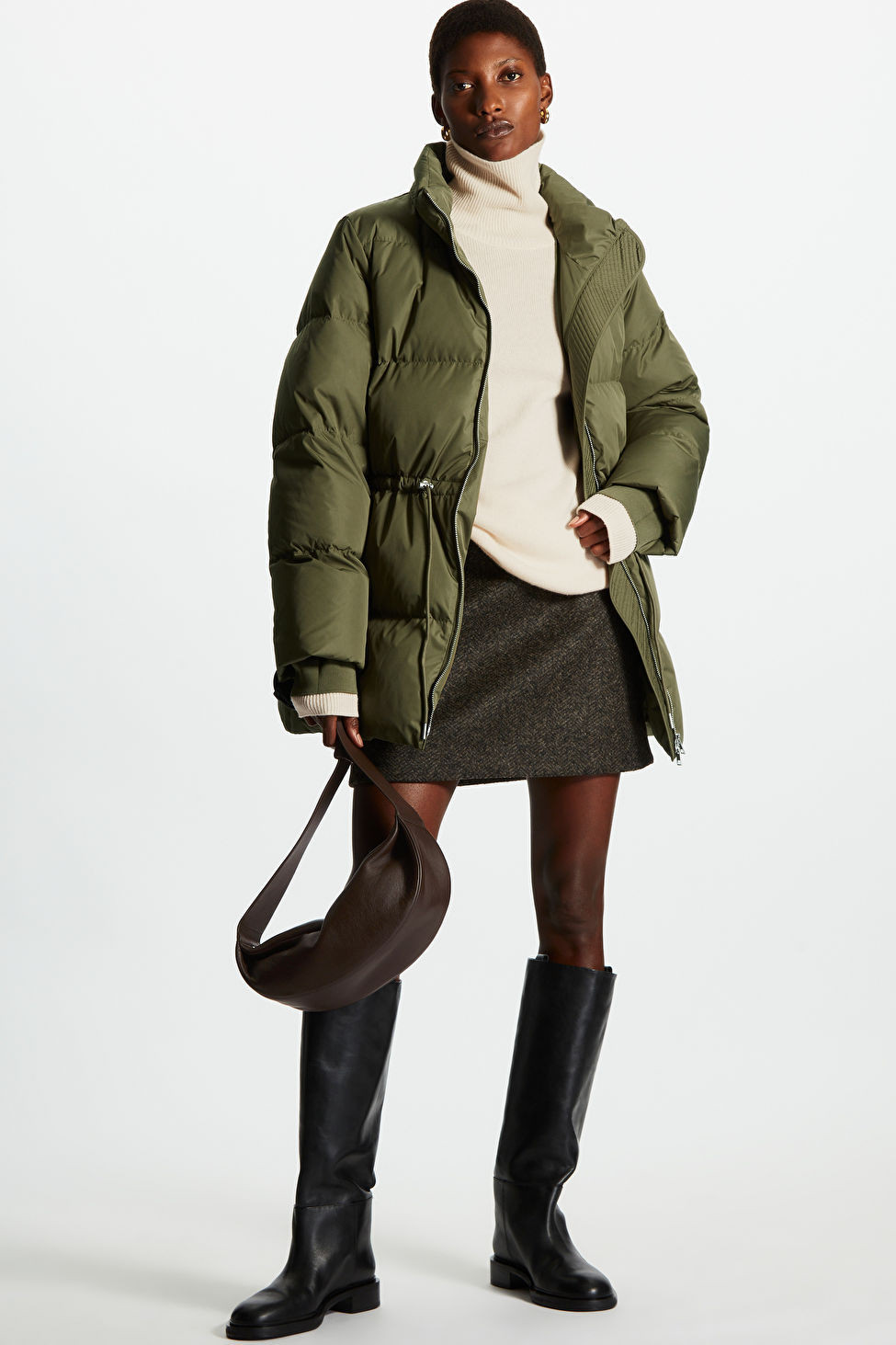 DRAWSTRING-WAIST PUFFER COAT - KHAKI GREEN - COS | COS (EU)