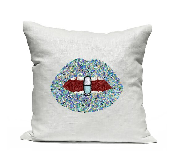 Blue Multi Color Chill Pill Pillow Cover Lips Pop Art Pillow - Etsy | Etsy (US)