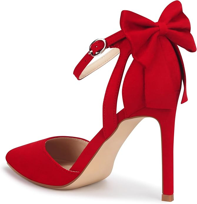 Carcuume Womens Bow Tie Back Heels Close Toe Pumps Stiletto High Heels Wedding Shoes Ankle Strap ... | Amazon (US)