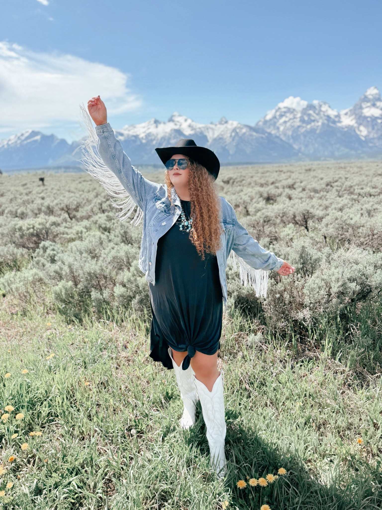Lost in the view, found a piece of myself 🏔️✨ Grand Tetons, you’re pure magic 🤍🌿 black dress | amazon black dress | maxi dress | amazon maxi dress | black maxi dress | amazon black maxi dress | western dress | amazon dress | boots | cowgirl boots | white boots | white cowgirl boots | concert look | concert outfit | concert finds | concert outfit inspo | spring concert outfit | spring | spring finds | spring fashion finds | amazon spring finds | amazon spring fashion | spring outfit inspo | spring transition look | spring transition outfit | spring concert | spring concert outfit | country concert outfit | grand Teton trip | grand Teton outfit | Yellowstone trip | Yellowstone outfit | western outfit | western fashion | western wear | cowgirl hat | amazon cowgirl hat | black cowgirl hat | amazon black cowgirl hat | squash blossom | turquoise squash blossom | sunglasses | amazon sunglasses | Jackson hole trip | Jackson hole outfit | Jackson hole vacation | fringe jacket | Amazon fringe jacket | fringe denim jacket | Amazon fringe denim jacket 

#LTKSaleAlert #LTKStyleTip #LTKMidsize