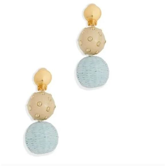 Oscar de la Renta Aquamarine Raffia Ball Clip Earrings | Poshmark