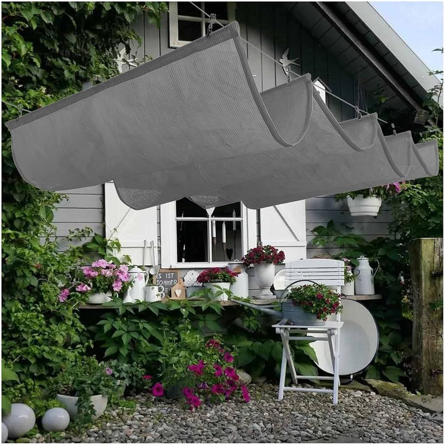 Outdoor Shade Sails, Retractable Wave Canopy Pergola Cover,Sunblock Shade Cloth,U Shaped Sliding ... | Amazon (US)