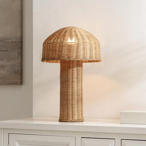 SAFAVIEH Lighting Collection Mikayla Brown Rattan Dome Mushroom 16-inch Table Lamp for Bedroom, Living Room, Home Office, Desk, Nightstand (LED Bulb Included) | Amazon (US)