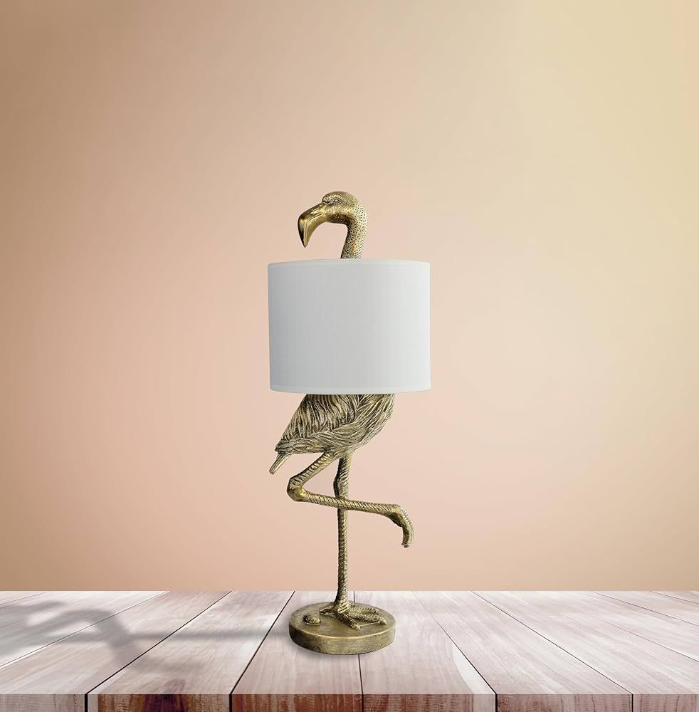 Creative Co-Op Resin Flamingo Table Lamp with Linen Shade, Gold Finish, 32" | Amazon (US)