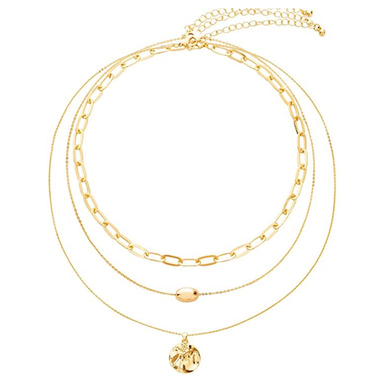 Gold Layered Pendant Long Circle Necklaces, 3 Layer Choker Adjustable Necklace Chain Pendant Cost... | Walmart (US)