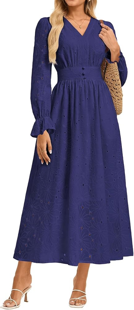 GRACE KARIN Womens Long Sleeve Cotton Eyelet Fall Maxi Dress 2026 | Amazon (US)