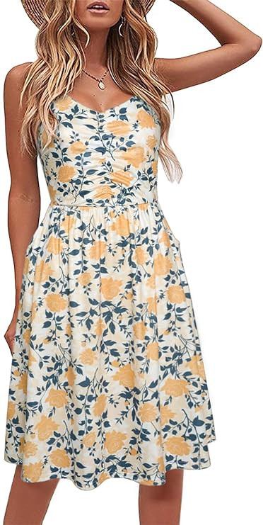 YATHON Casual Dresses for Women Sleeveless Cotton Summer Beach Dress A Line Spaghetti Strap Sundr... | Amazon (US)