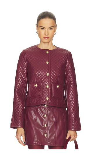 Cinq a Sept Faux Leather Brooke Jacket in Burgundy. - size L | Revolve Clothing (Global)