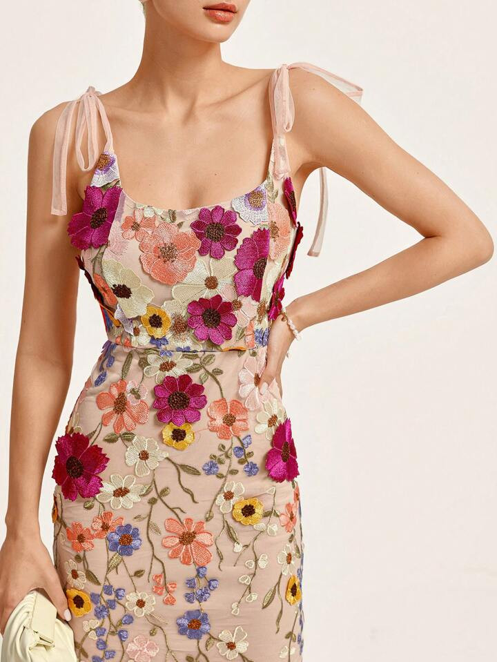 Aveloria Rosie Multi-Color 3D Applique Mesh Embroidery Special Fabric Stand Up Bowknot Shoulder S... | SHEIN