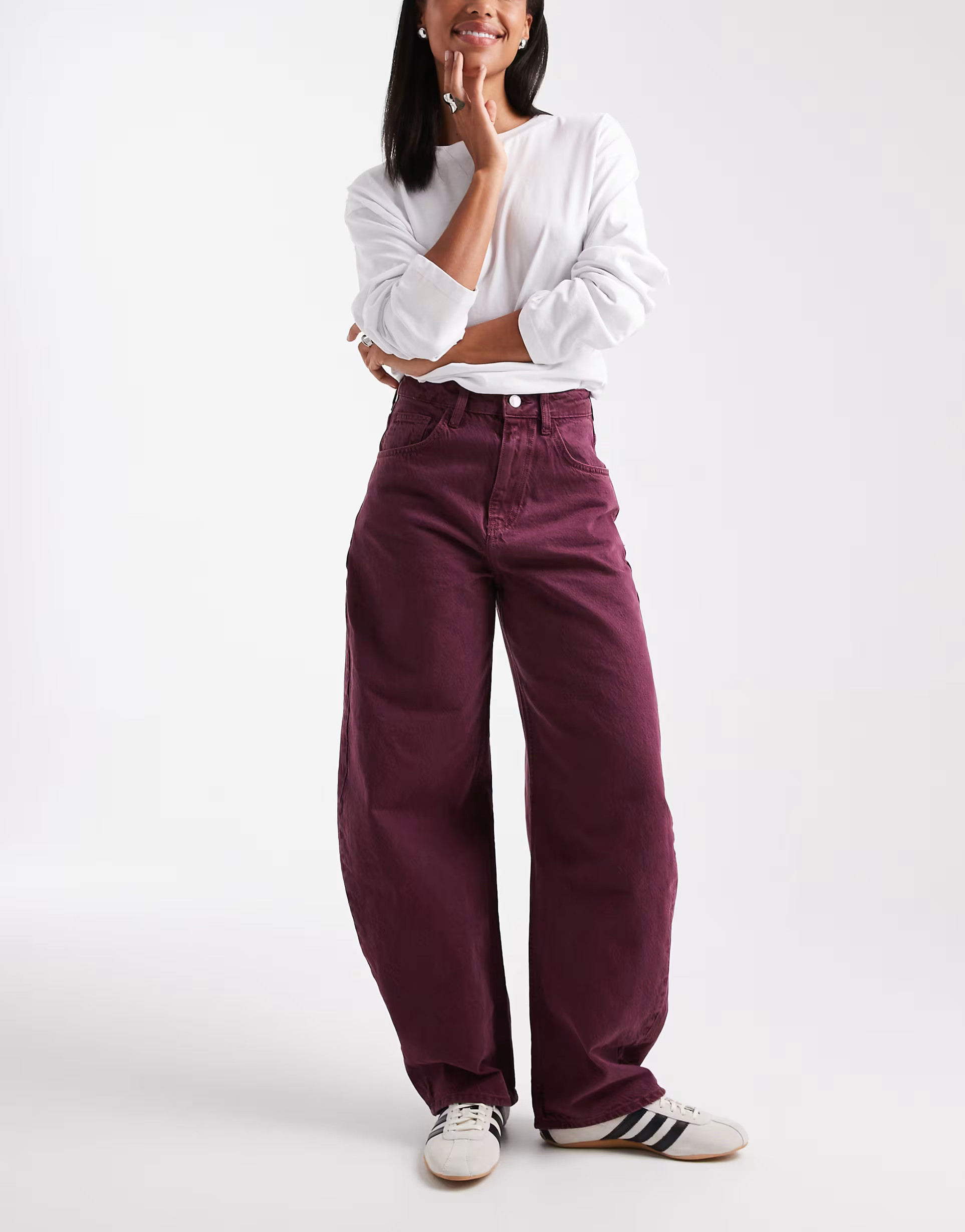 ASOS DESIGN high waist barrel jean in burgundy | ASOS (Global)