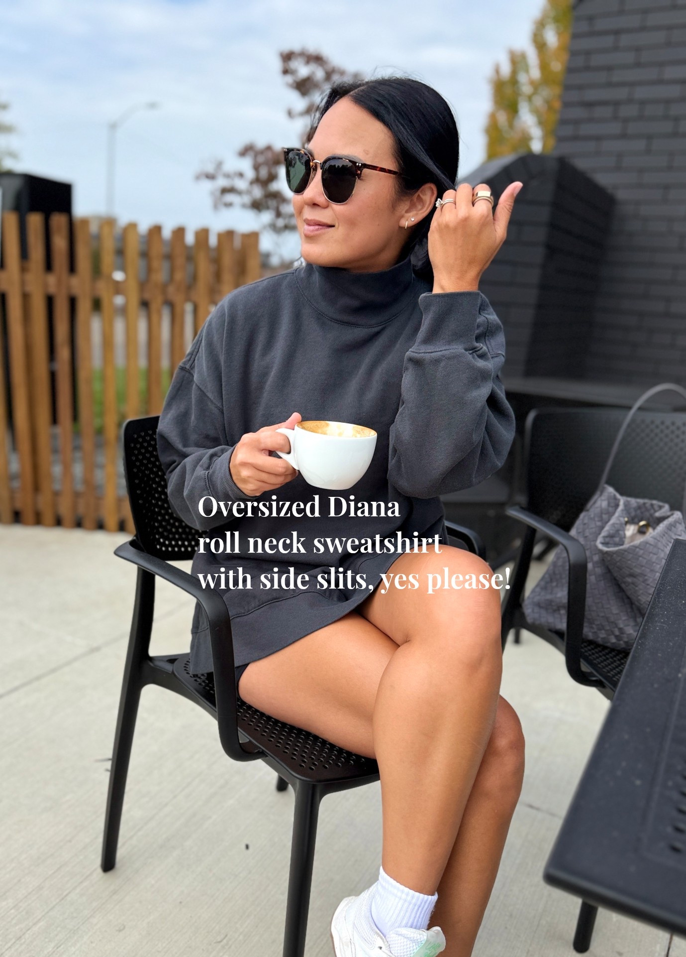 Oversized Diana roll neck sweatshirt with side slits?! YES & YES. Also loving this grey suede bag, and everyday hypoallergenic huggie earrings! 

#LTKSeasonal #LTKItBag #LTKActive