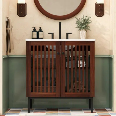 30" Vintage Bathroom Vanity with Ceramic Sink and Soft-Close Doors | Wayfair North America