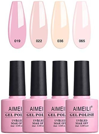 AIMEILI Soak Off UV LED Gel Nail Polish Natural Sheer Pink Color Gel Set Of 4pcs X 10ml - Kit Set... | Amazon (US)