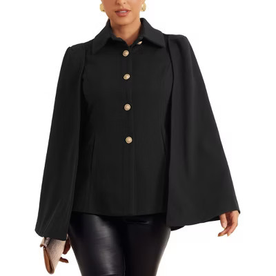 Allegra K Women's Turnover Collar Split Sleeve Button Front Casual Workwear Cape Jacket Black X-Small | Target