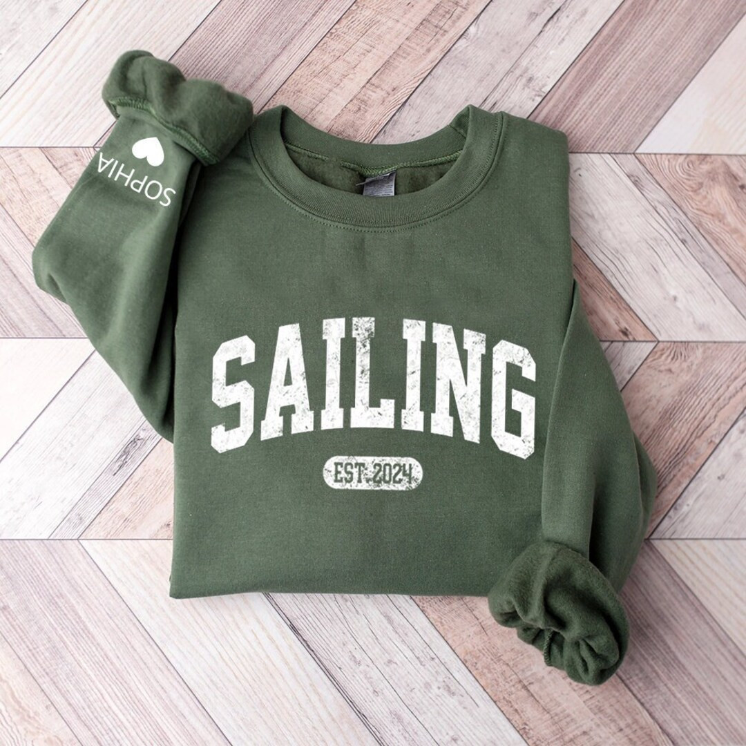 Personalized Sailing Est Varsity Sweatshirt with Name on Sleeve, Sailing Coach Gift, Custom Shirt... | Etsy (US)