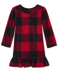 Baby And Toddler Girls Matching Family Christmas Long Sleeve Buffalo Plaid Fleece Ruffle Nightgow... | The Children's Place