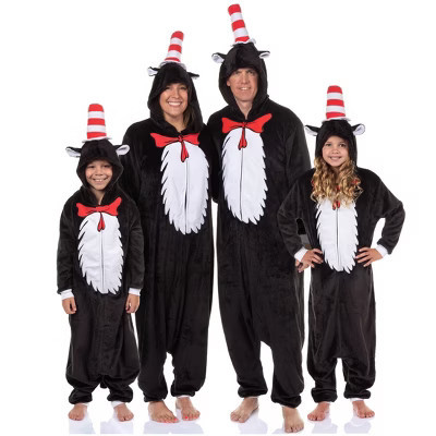 Dr. Seuss Kids' The Cat in the Hat Kigurumi Hooded Union Suit Costume One Piece Pajama (Medium/10) Black | Target