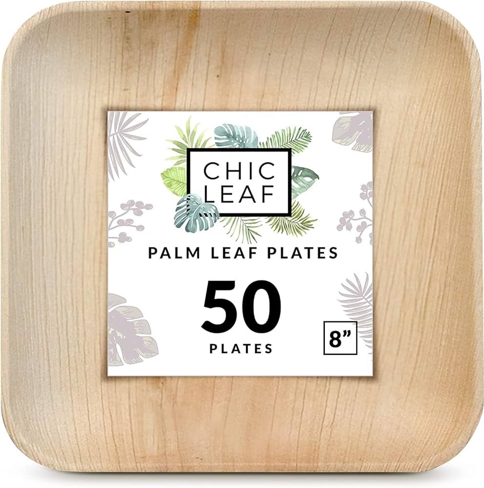 Chic Leaf Palm Leaf Plates Bamboo Plates Disposable 8 Inch Square (50 Pc) Party Pack Compostable ... | Amazon (US)