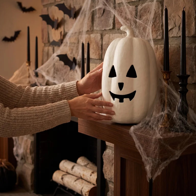 Paper Mache Jack-o'-Lantern Decoration, White, 12.5", Halloween by Way To Celebrate | Walmart (US)