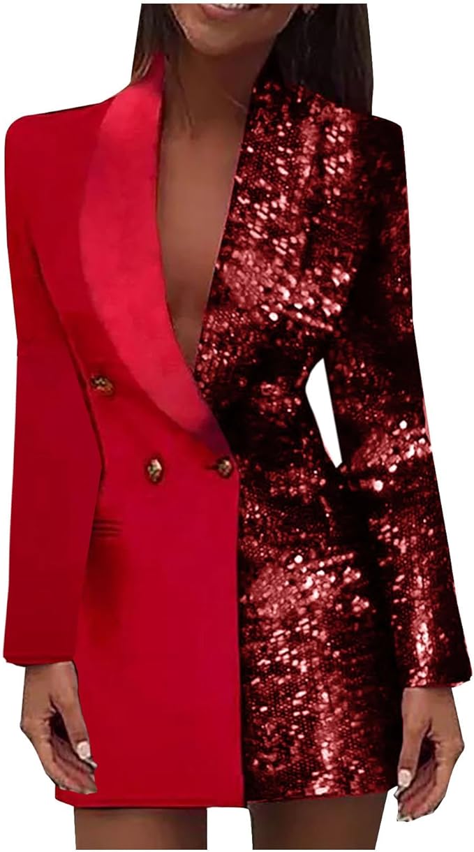 Women's Sparkly Sequin Blazer Jackets Dressy Open Front Long Sleeve Double Breasted Suit Dress Co... | Amazon (US)