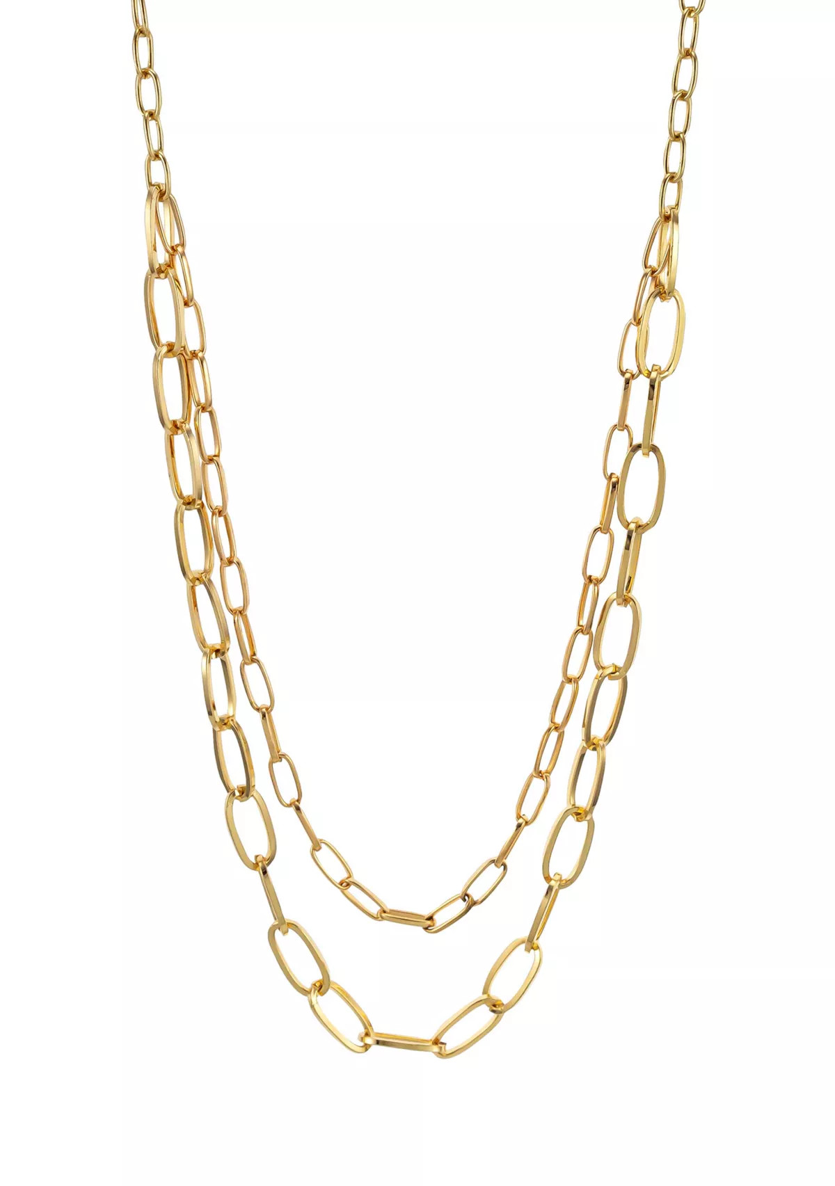 Silver Tone Nested Long 2 Row Chain Link Necklace | Belk