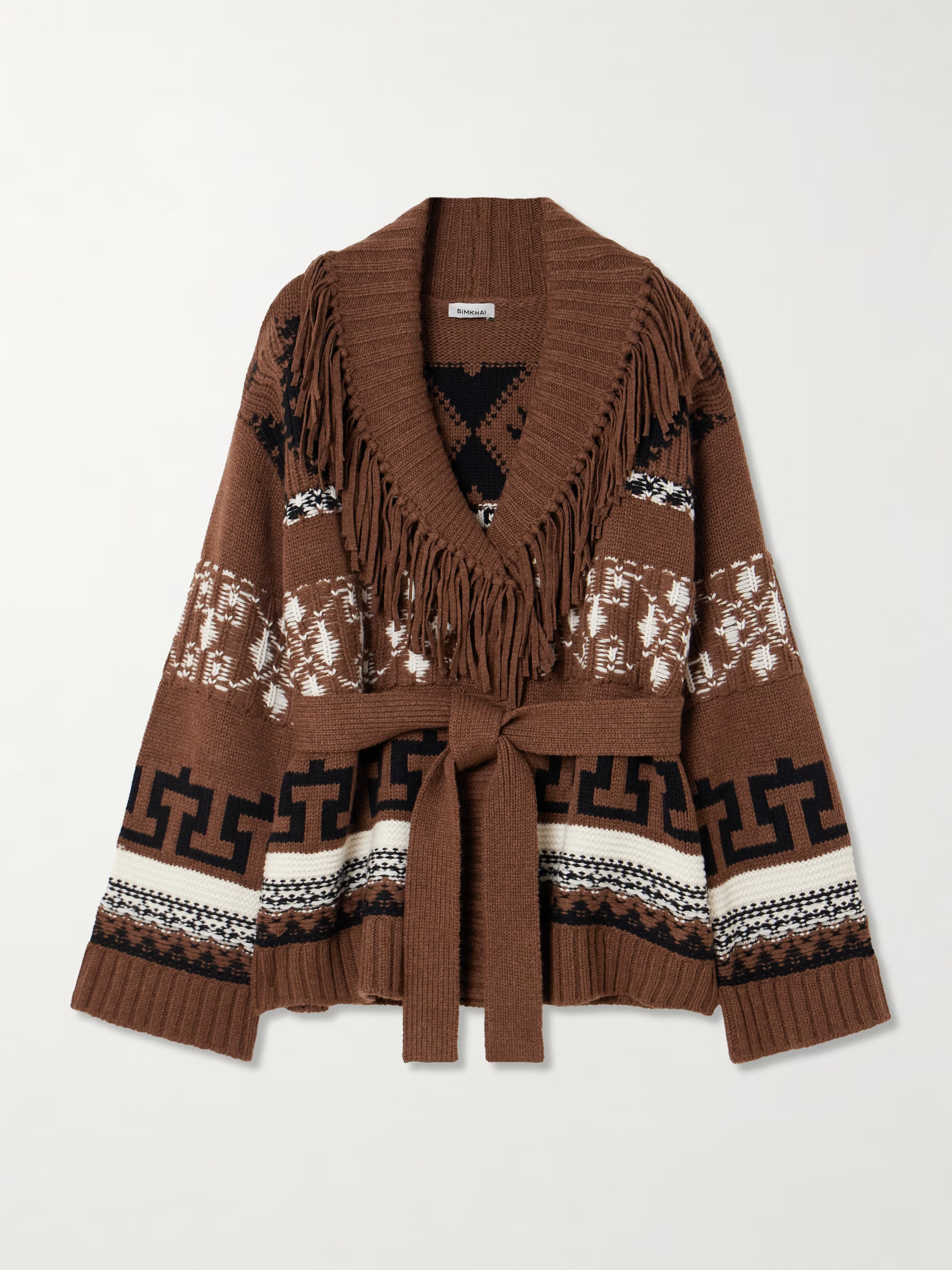 Elwood belted fringed intarsia wool and cashmere-blend cardigan | NET-A-PORTER (UK & EU)