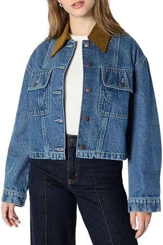 Amazon Essentials Women's Oversized-Fit Cropped Heavyweight Denim Jacket with Contrast Corduroy C... | Amazon (US)