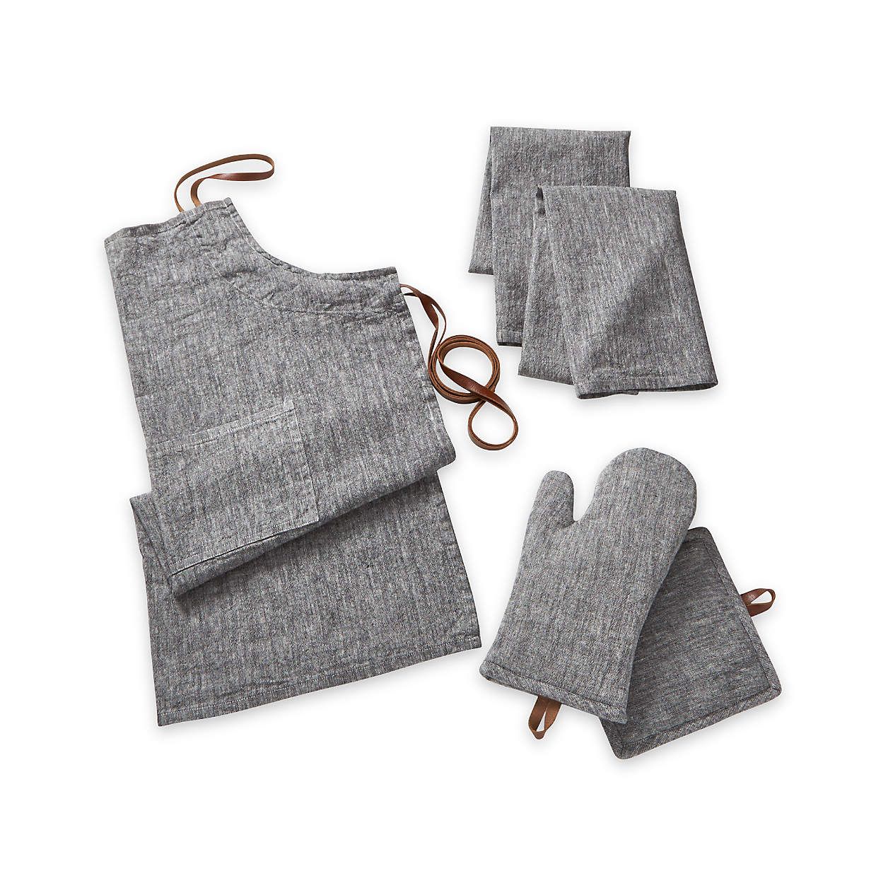 Chambray Grey Apron with Pocket + Reviews | Crate and Barrel | Crate & Barrel