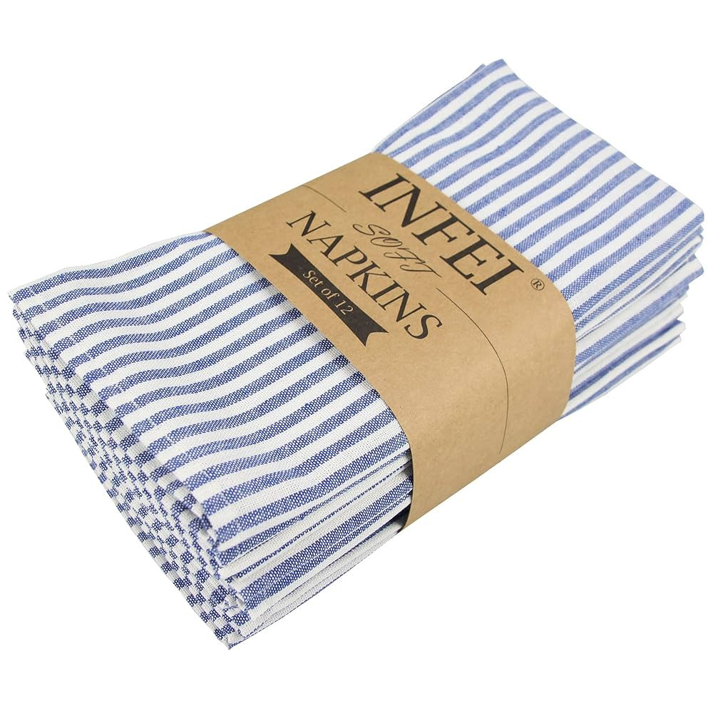 Plain Striped Cotton Linen Blended Dinner Cloth Napkins - Set of 12 (40 x 30 cm) - for Events & H... | Amazon (US)