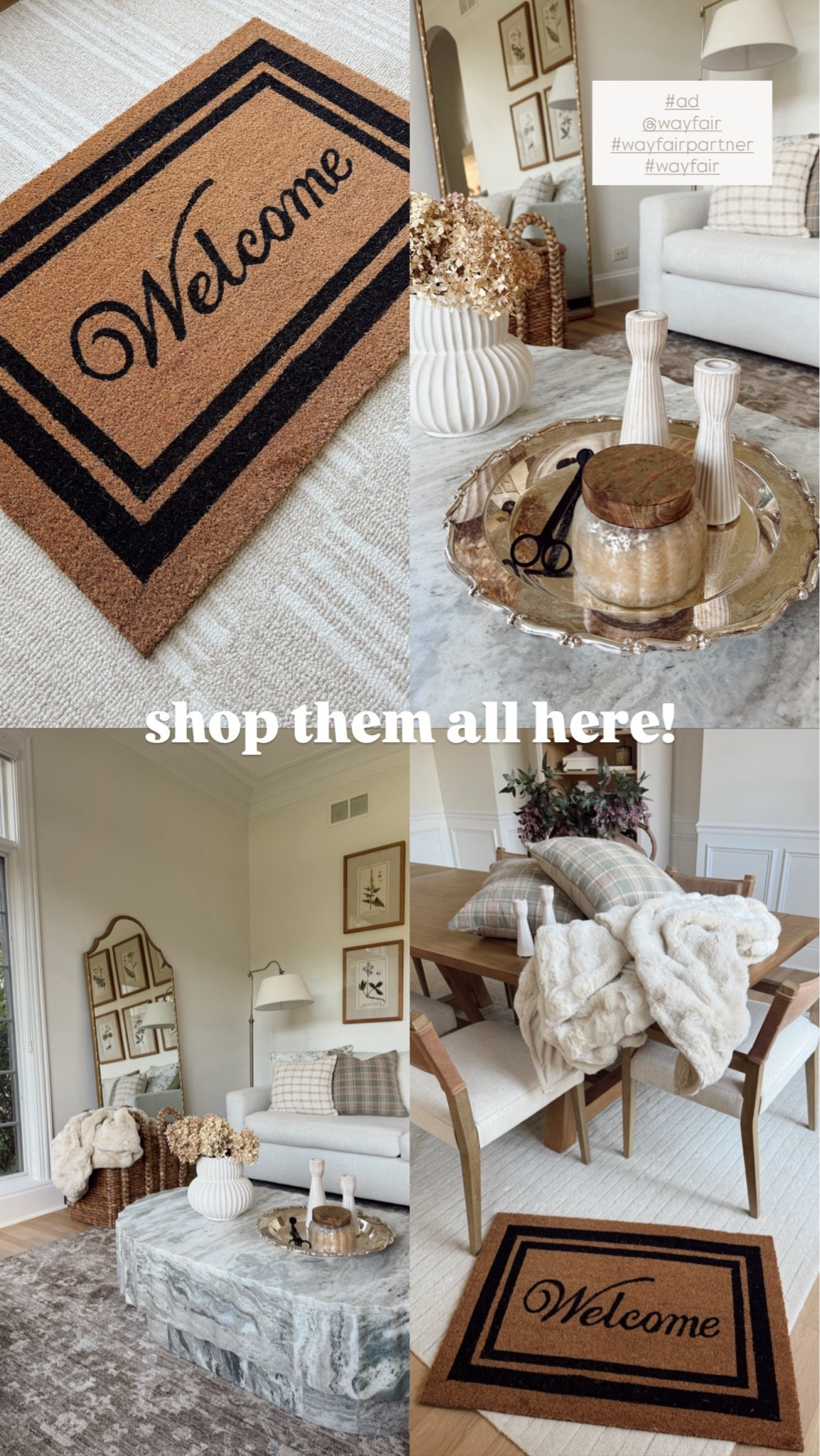 #ad refreshing a space for Fall doesn’t have to be a complicated or costly task! You can easily refresh a space with a few simple swaps like I did here! I got these candle holders, beautiful textured pillows, doormat, and cozy throw blanket all from @Wayfair 🫶🏼 I love incorporating earth tones, plaids, cozy textures, and accents. #wayfairpartner #wayfair

#LTKHome