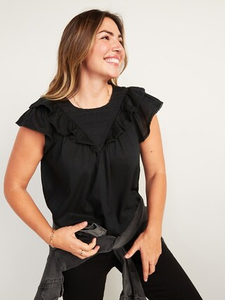 Ruffled Lace-Trim Short-Sleeve Blouse for Women | Old Navy (US)