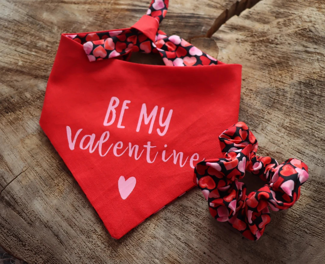 Be My Valentine Dog Pet Reversible Bandana or Scrunchie - Etsy | Etsy (US)