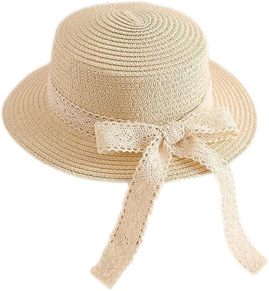 Little Girl Kids Breathable Summer Straw Hat Foldable UV Protection Bowknot Wide Brim Floppy Beac... | Amazon (US)