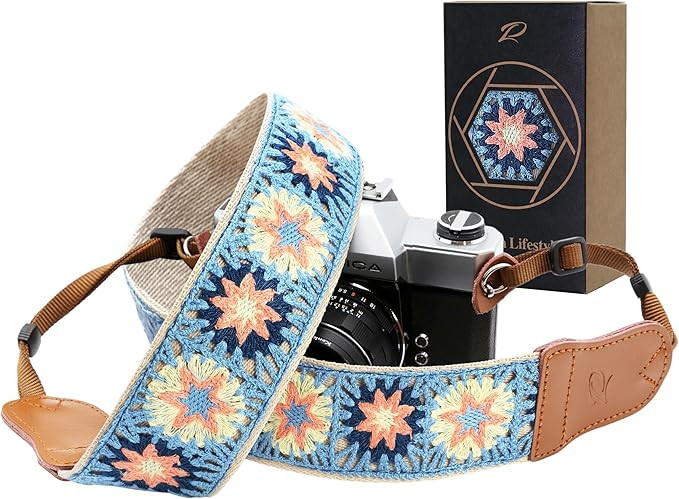 Padwa Lifestyle Hollow Crochet Pink Daisy Camera Strap - Double Layer Cowhide Ends,2" Cotton Vint... | Amazon (US)