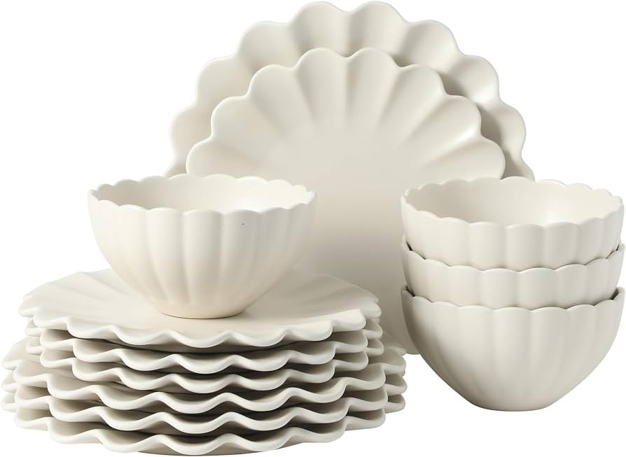 Gibson Elite Bistro Fleur Plates and Bowls Sets, 12-Piece Stoneware Dinnerware Set for 4, Ivory W... | Amazon (US)